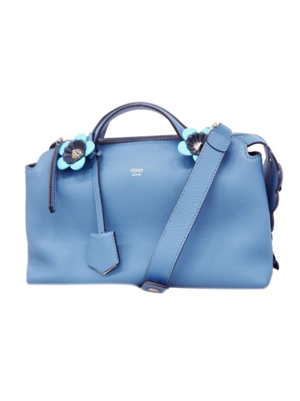 Fendi Handbag by the Way Leather Blue Silver 2-Way Bag